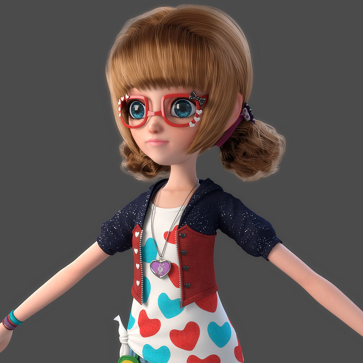 Cartoon Girl Rigged 3D model_11