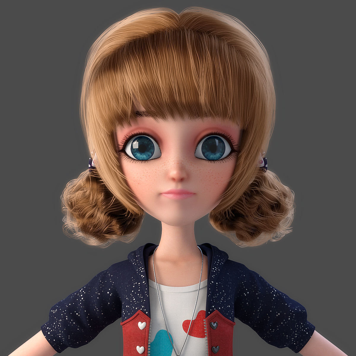 Cartoon Girl Rigged 3D model_4