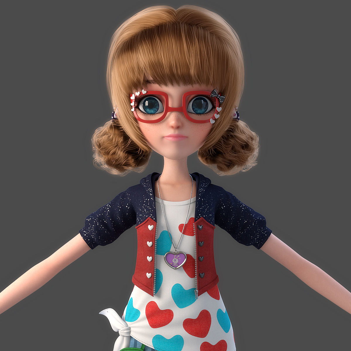 Cartoon Girl Rigged 3D model_8