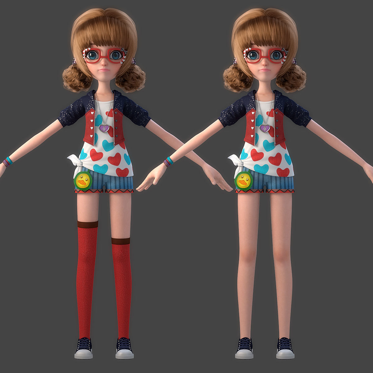 Cartoon Girl Rigged 3D model_12
