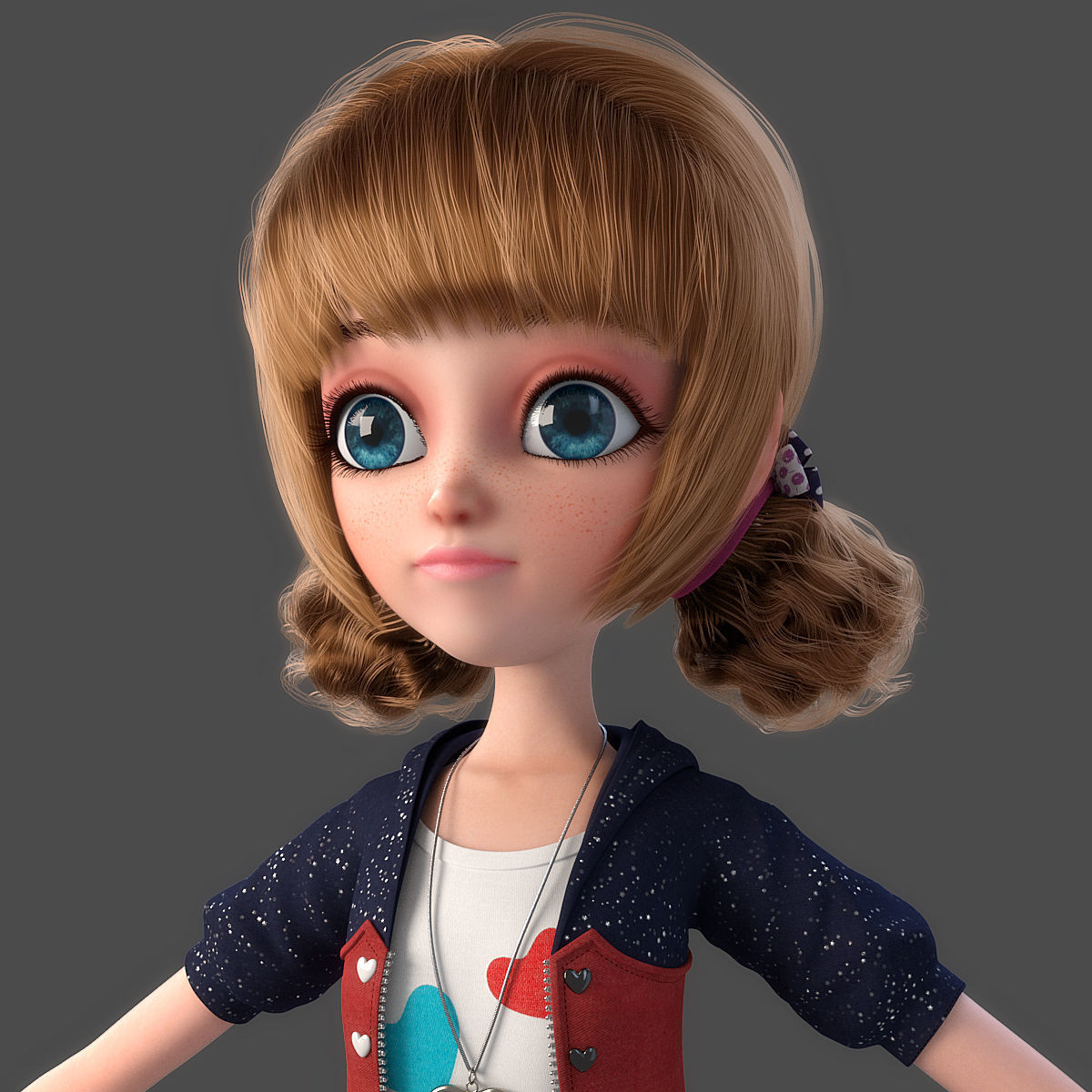 Cartoon Girl Rigged 3D model_2
