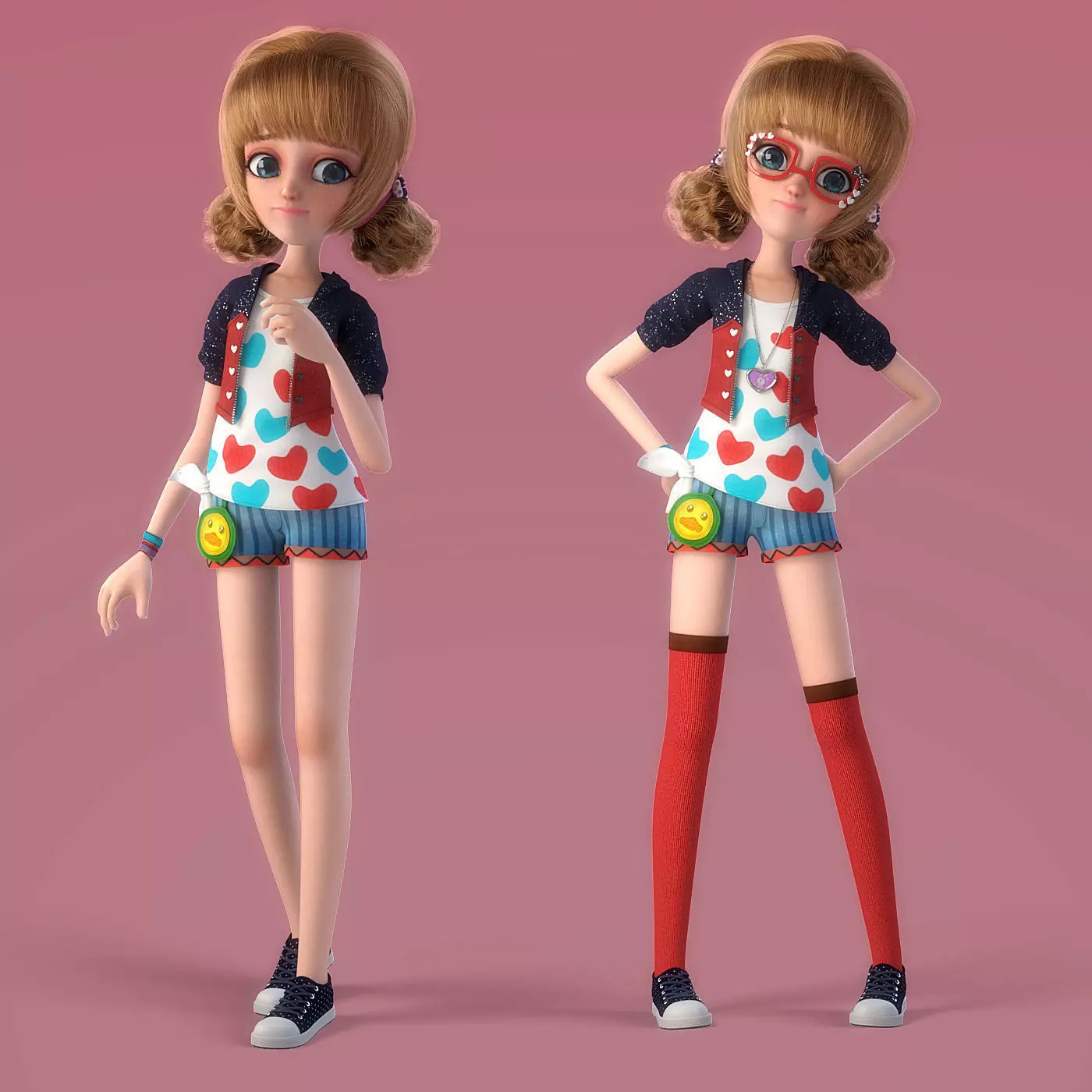 Cartoon Girl Rigged 3D model_0