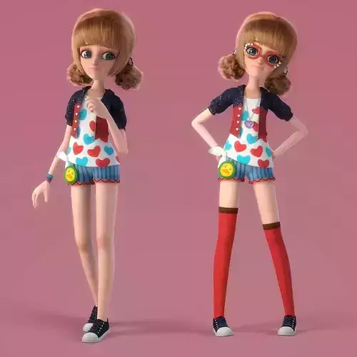Cartoon Girl Rigged 3D model