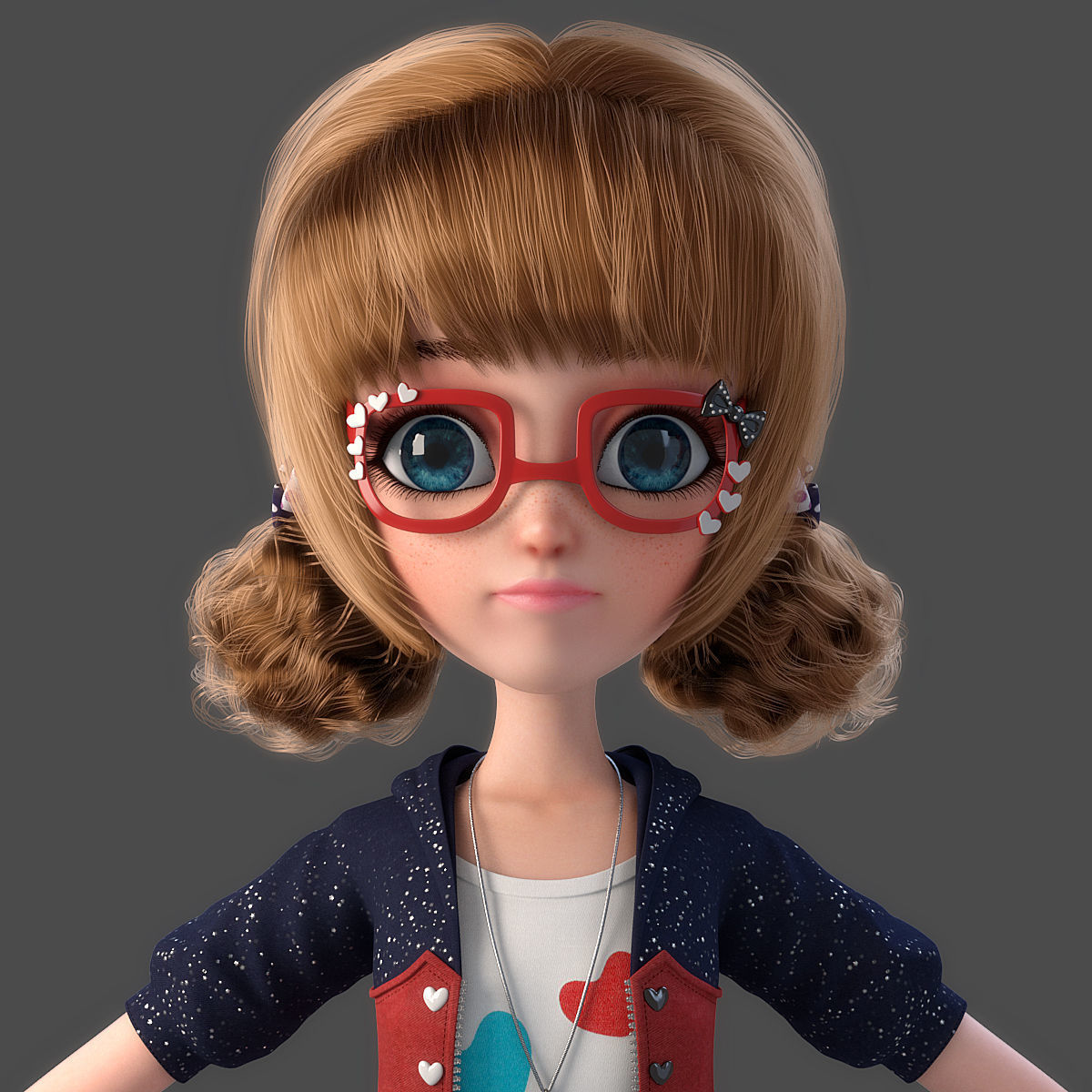 Cartoon Girl Rigged 3D model_5