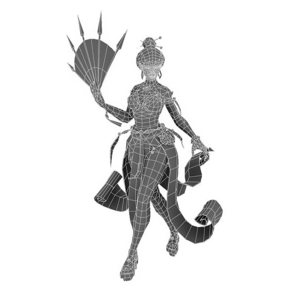 Fan-blade Geisha - Low Poly Hand Painted Low-poly 3D model_8