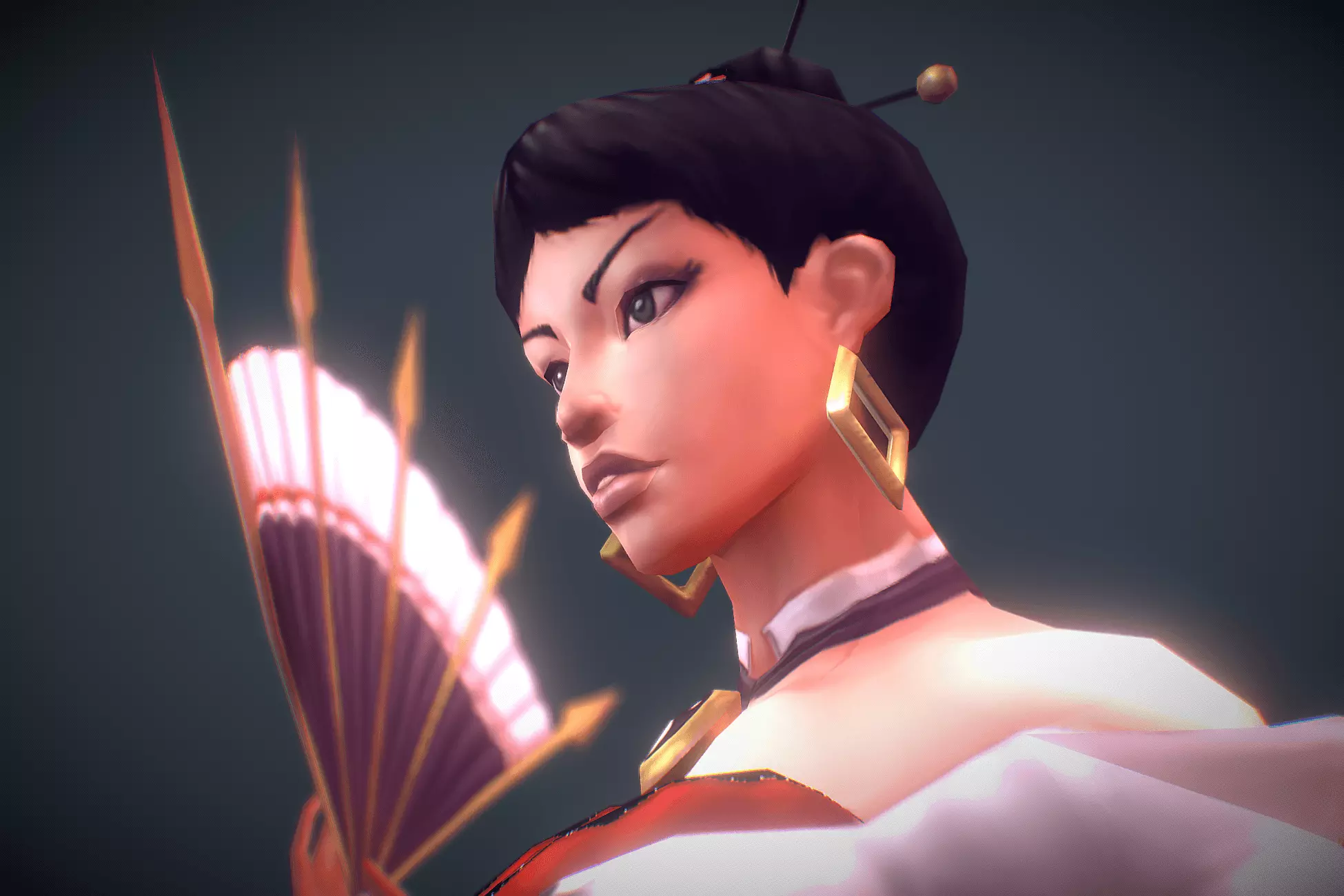Fan-blade Geisha - Low Poly Hand Painted Low-poly 3D model_0
