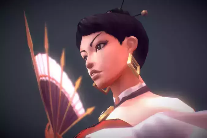 Fan-blade Geisha - Low Poly Hand Painted Low-poly 3D model