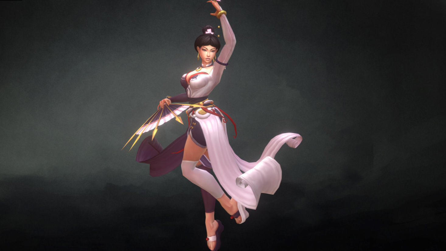 Fan-blade Geisha - Low Poly Hand Painted Low-poly 3D model_1