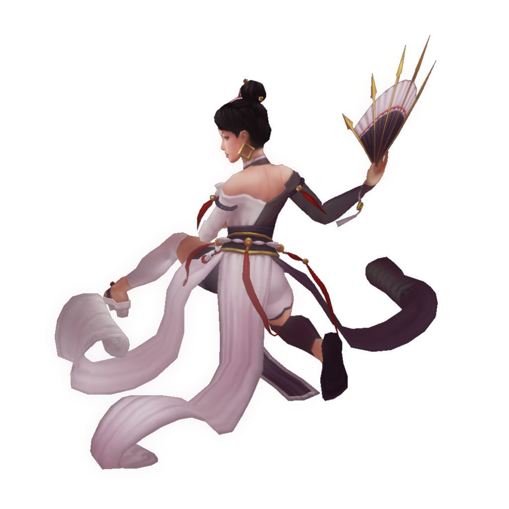 Fan-blade Geisha - Low Poly Hand Painted Low-poly 3D model_5
