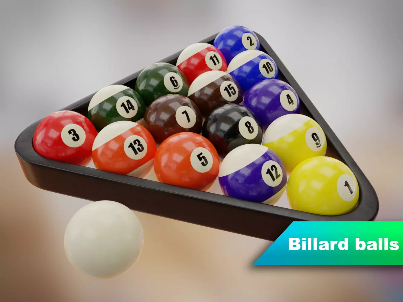 Billard balls with plastic triangle 3D model_0