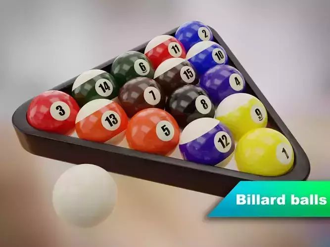 Billard balls with plastic triangle 3D model