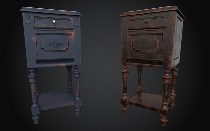 4K - PBR Antique Wooden Nightstand - UE4 Ready Low-poly 3D model