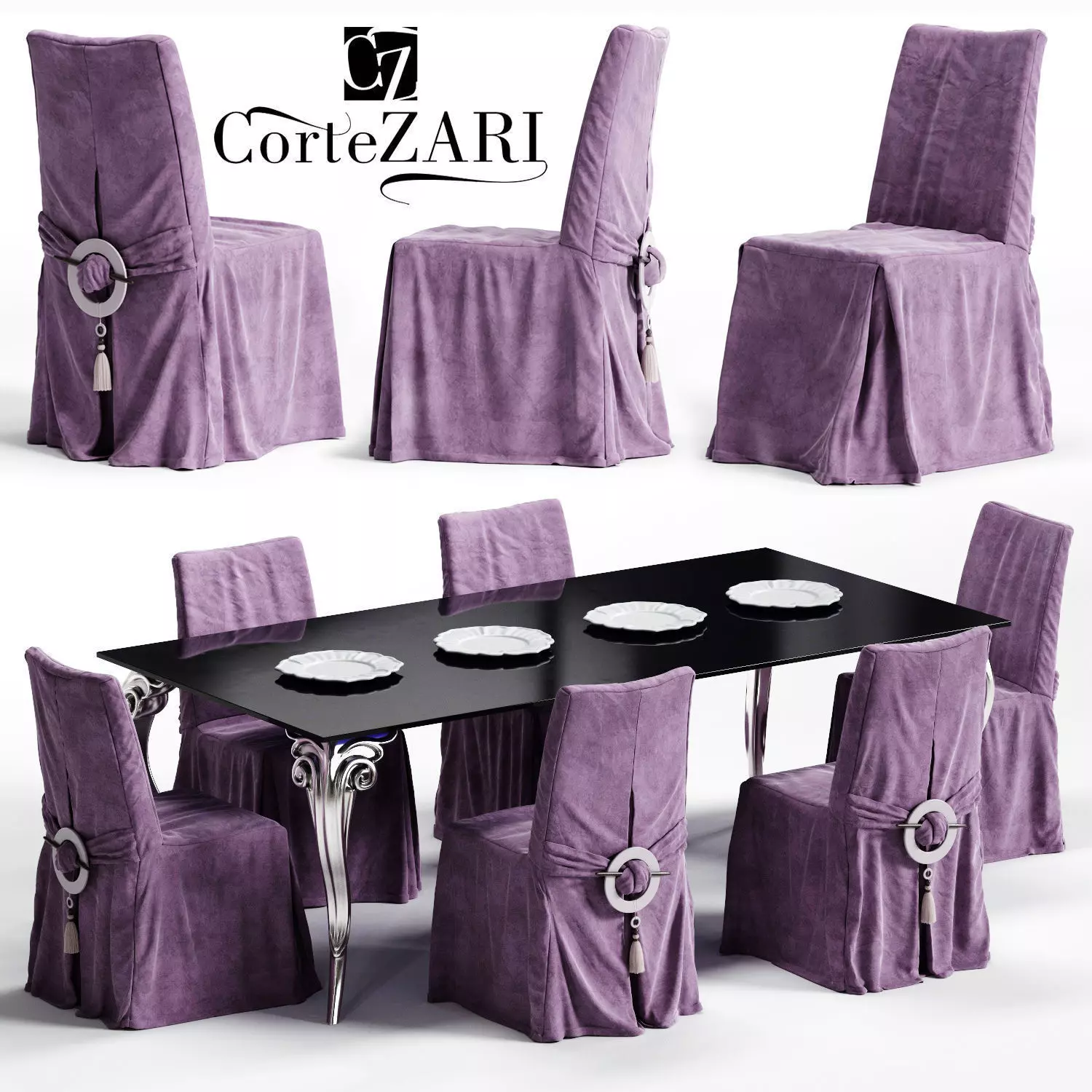 Corte ZARI KARIS Chair and ANTARES Table Low-poly 3D model_0