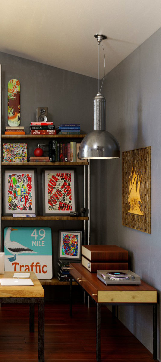 Set - 6 home office with bookshelves 3D model_5