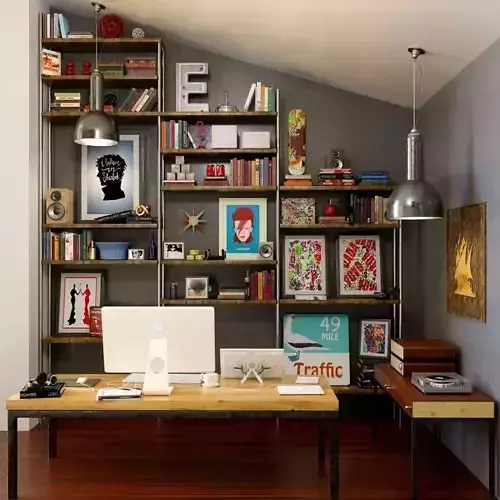 Set - 6 home office with bookshelves 3D model