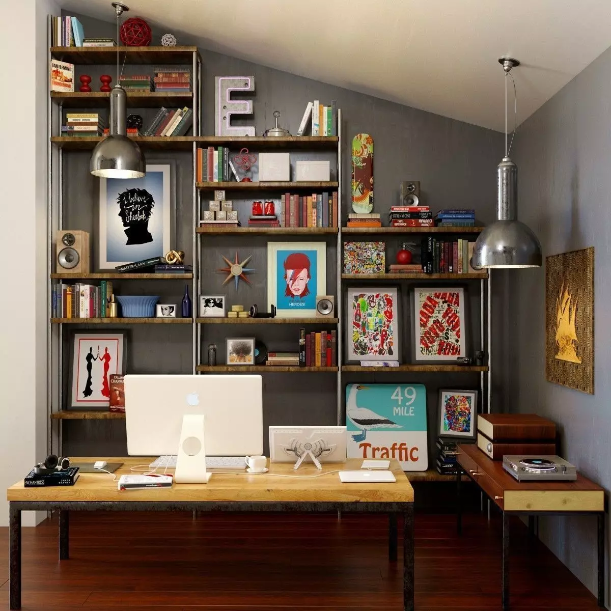 Set - 6 home office with bookshelves 3D model_0