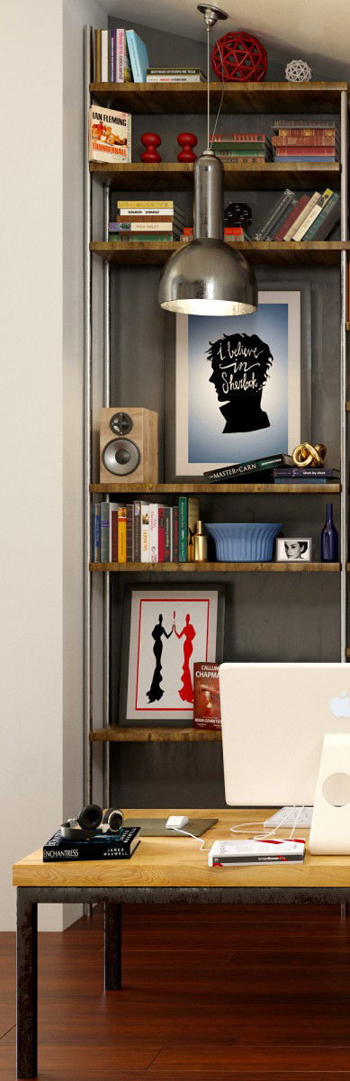 Set - 6 home office with bookshelves 3D model_1