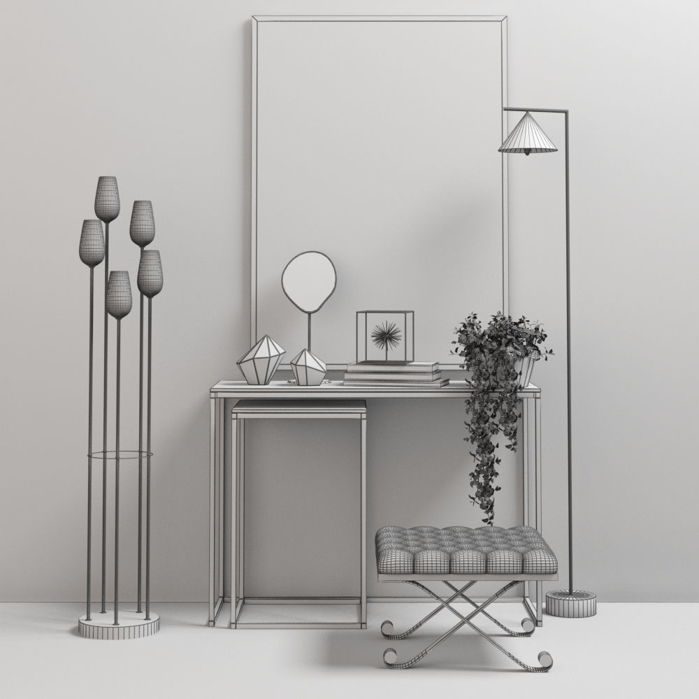 Set-11 gold floor lamp with four lamps 3D model_1