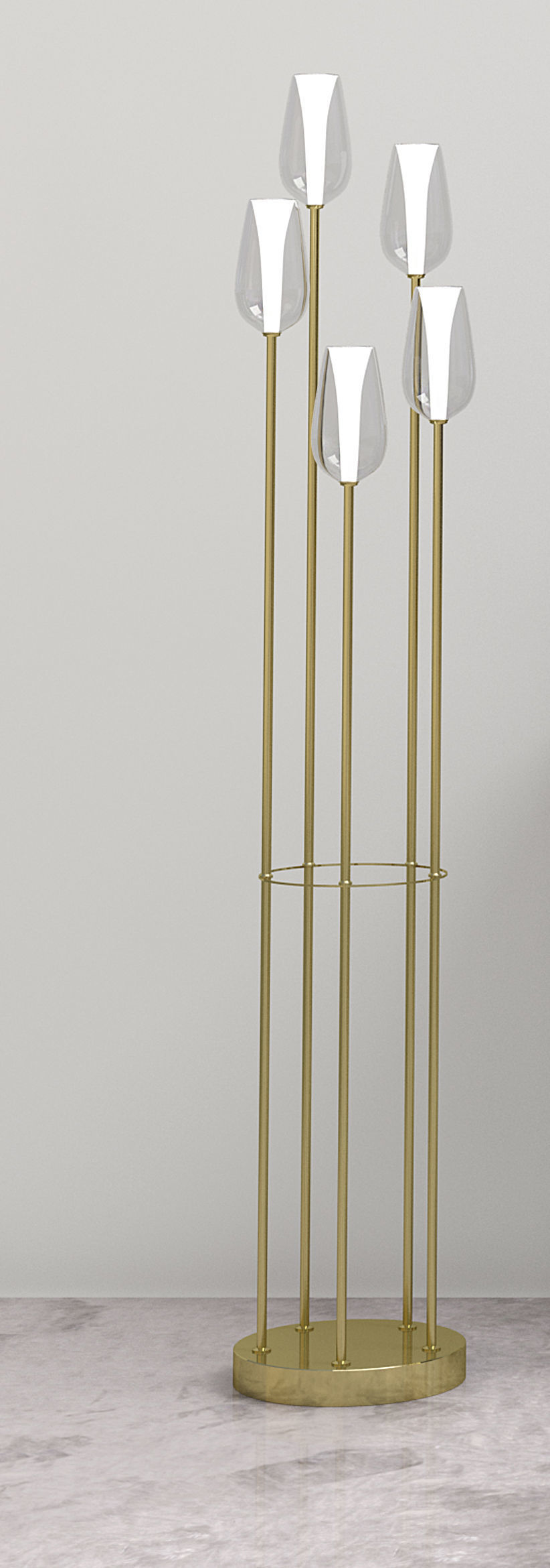 Set-11 gold floor lamp with four lamps 3D model_4