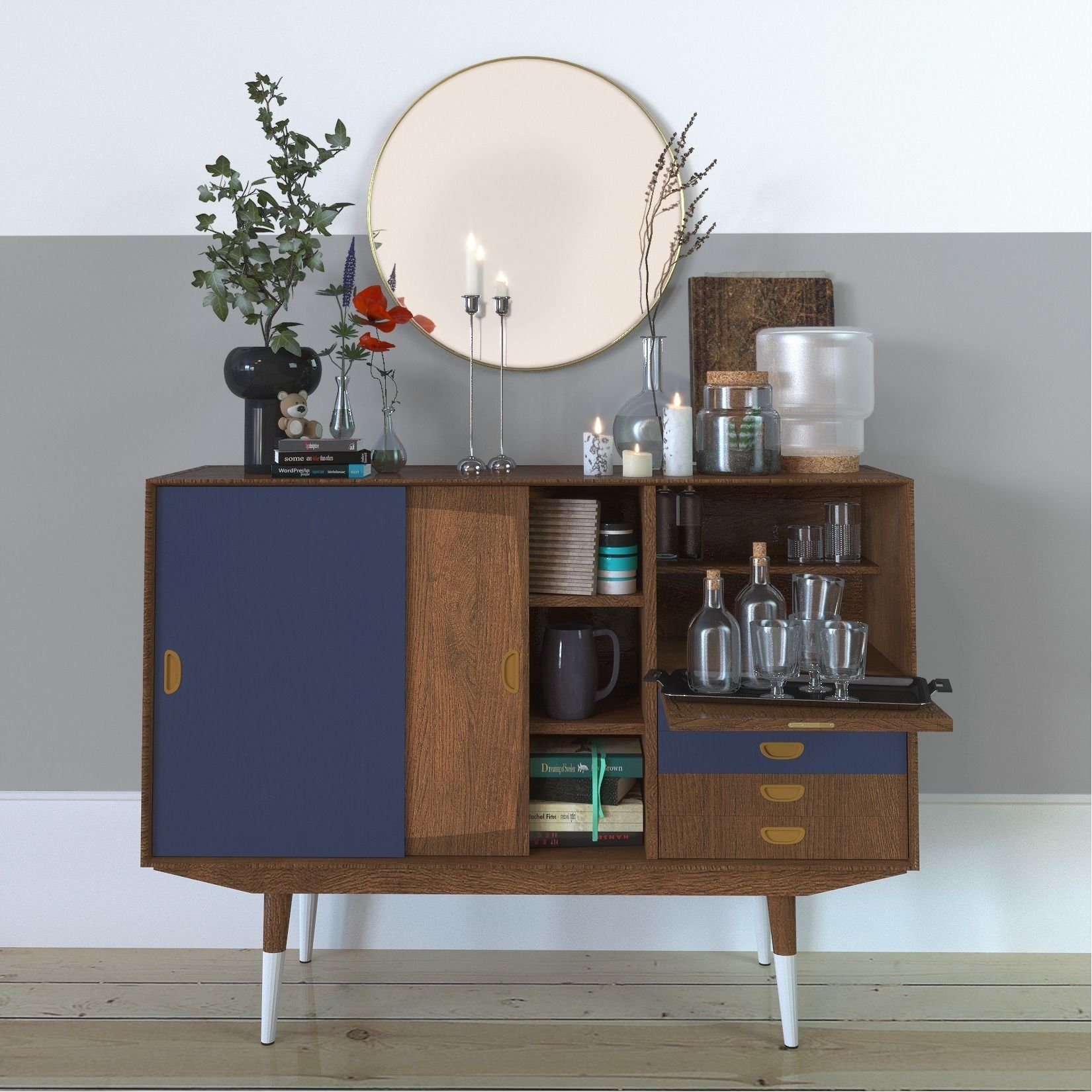 Set-12 mid century modern sideboard 3D model_0