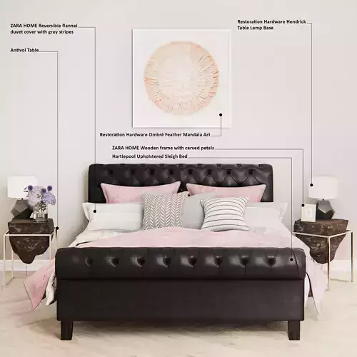 Bedroom set leather bed with accents