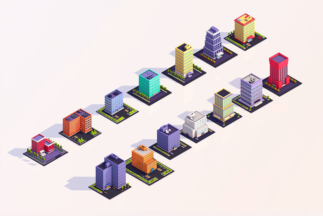 Low Poly Buildings City Pack 2 Low-poly 3D model_3