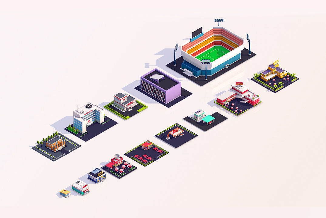 Low Poly Buildings City Pack 2 Low-poly 3D model_5