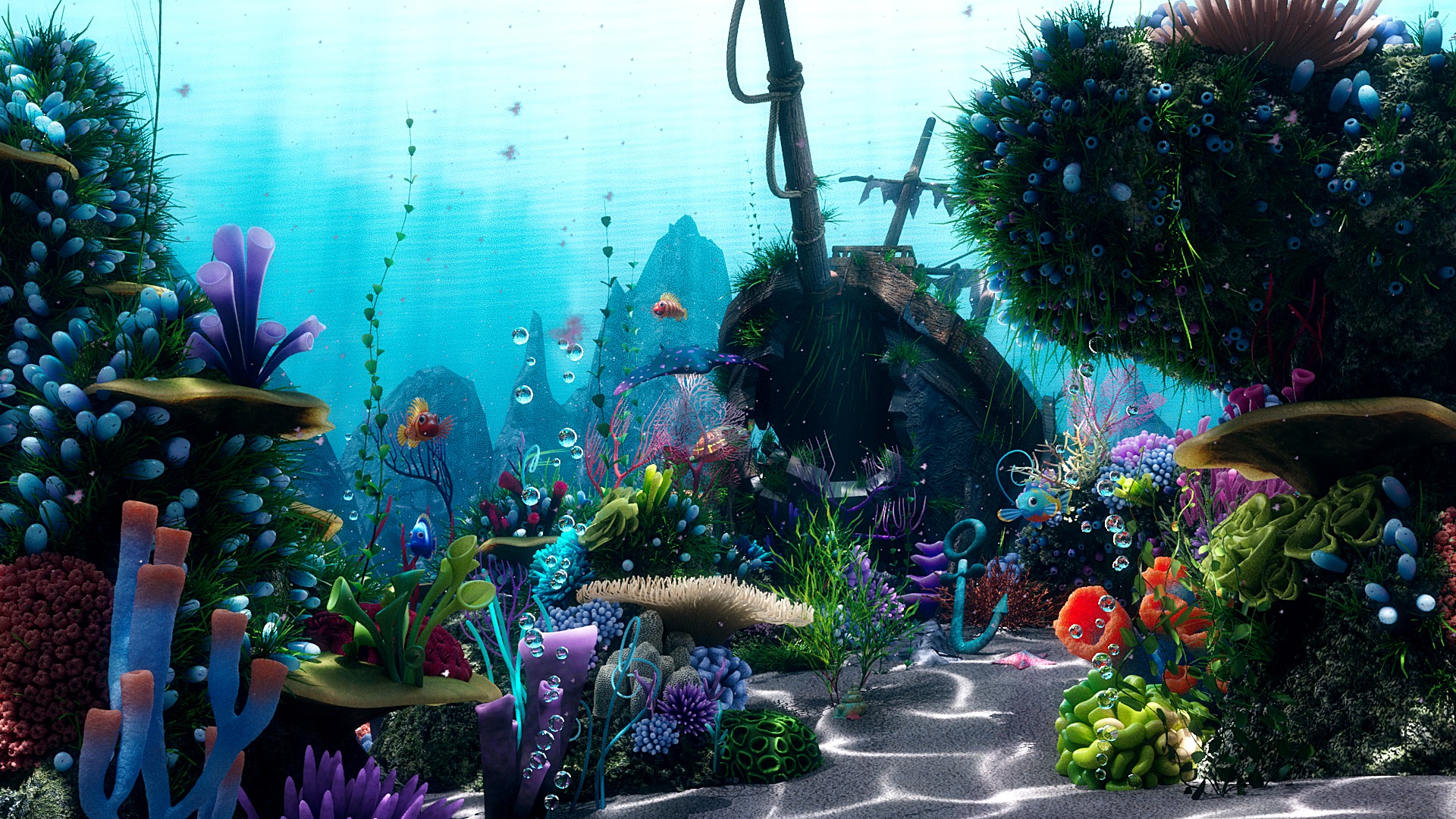 Cartoon Underwater Scene Rigged Animated Maya 3D model_3