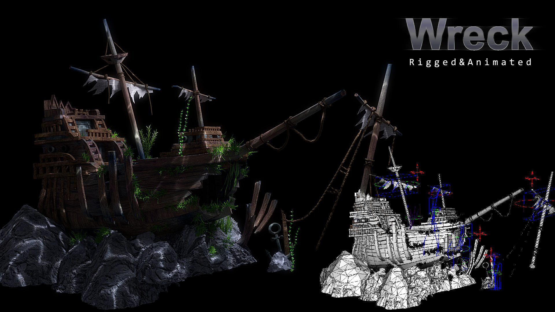 Cartoon Underwater Scene Rigged Animated Maya 3D model_17