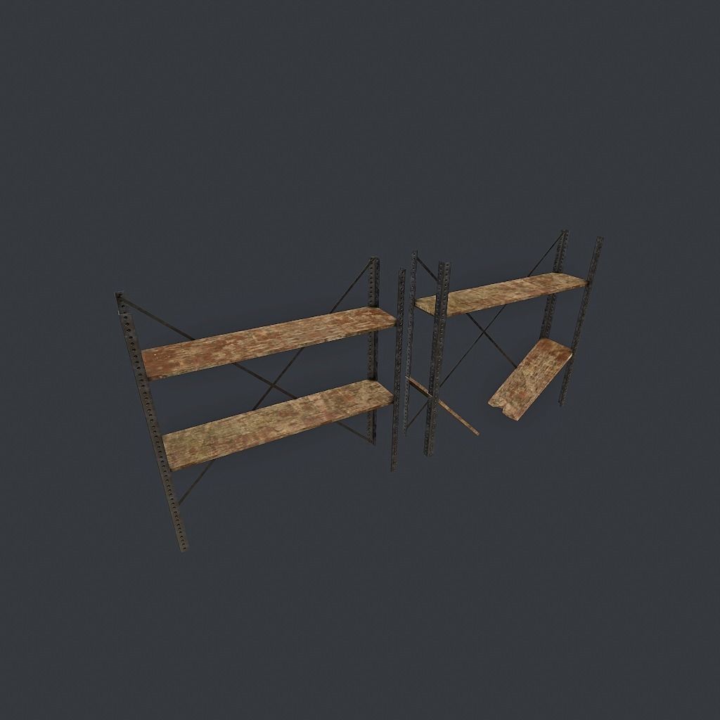 Shelfs pbr set of wooden shelves Low-poly 3D model