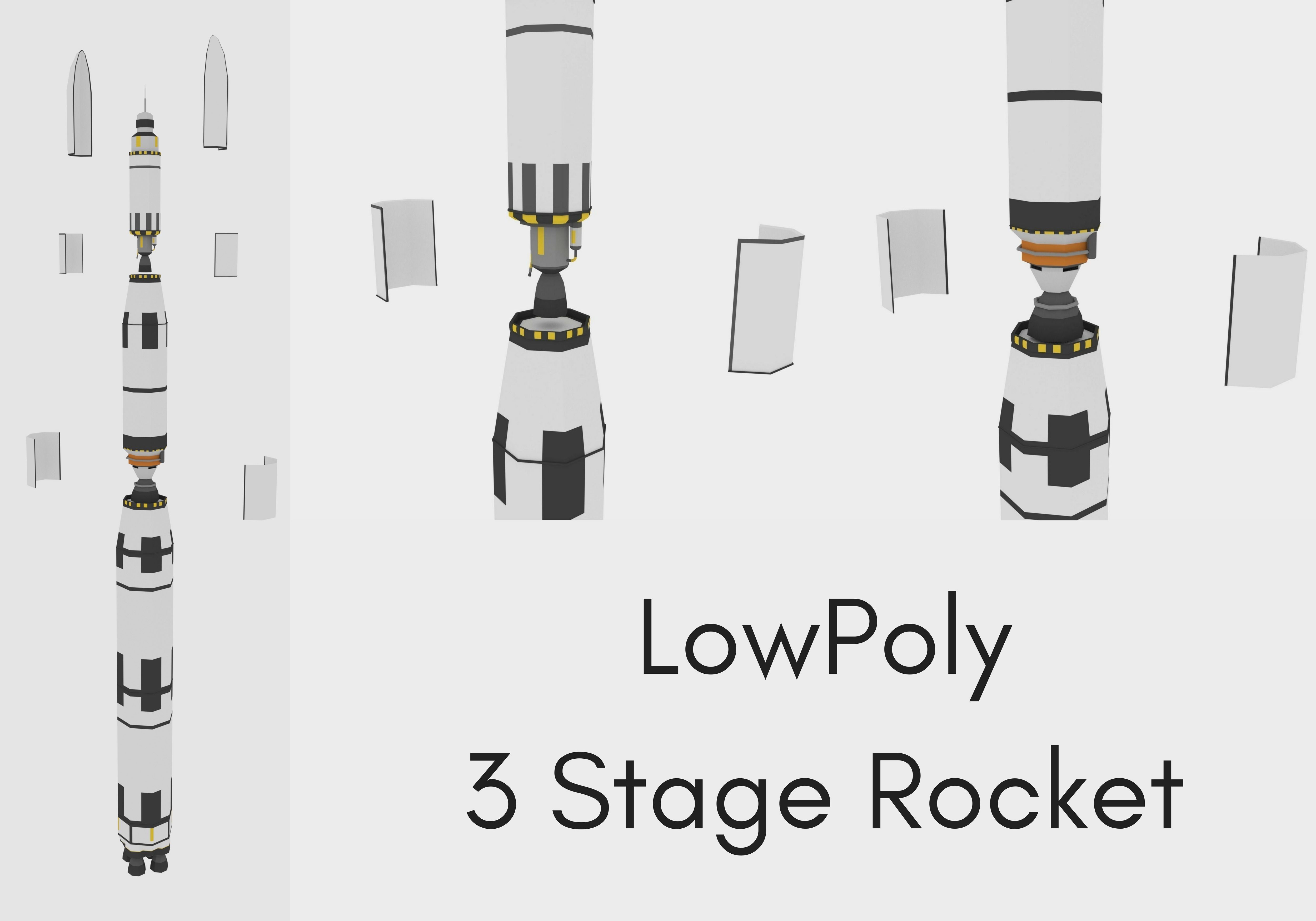 LowPoly Three Stage Rocket Low-poly 3D model_0