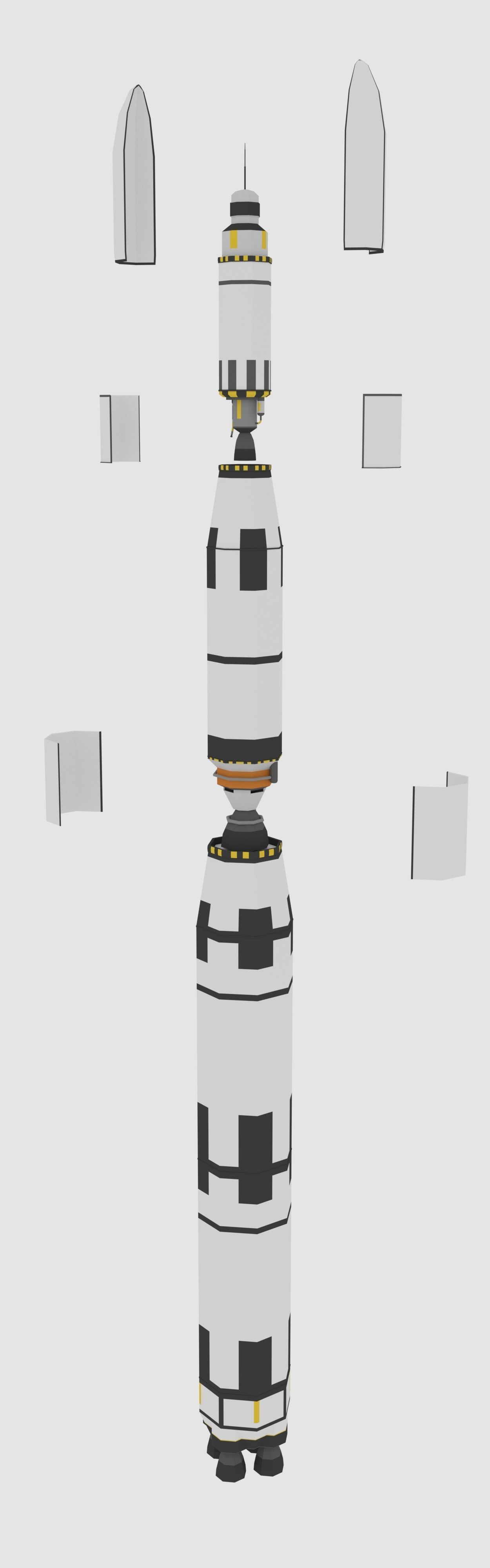 LowPoly Three Stage Rocket Low-poly 3D model_2