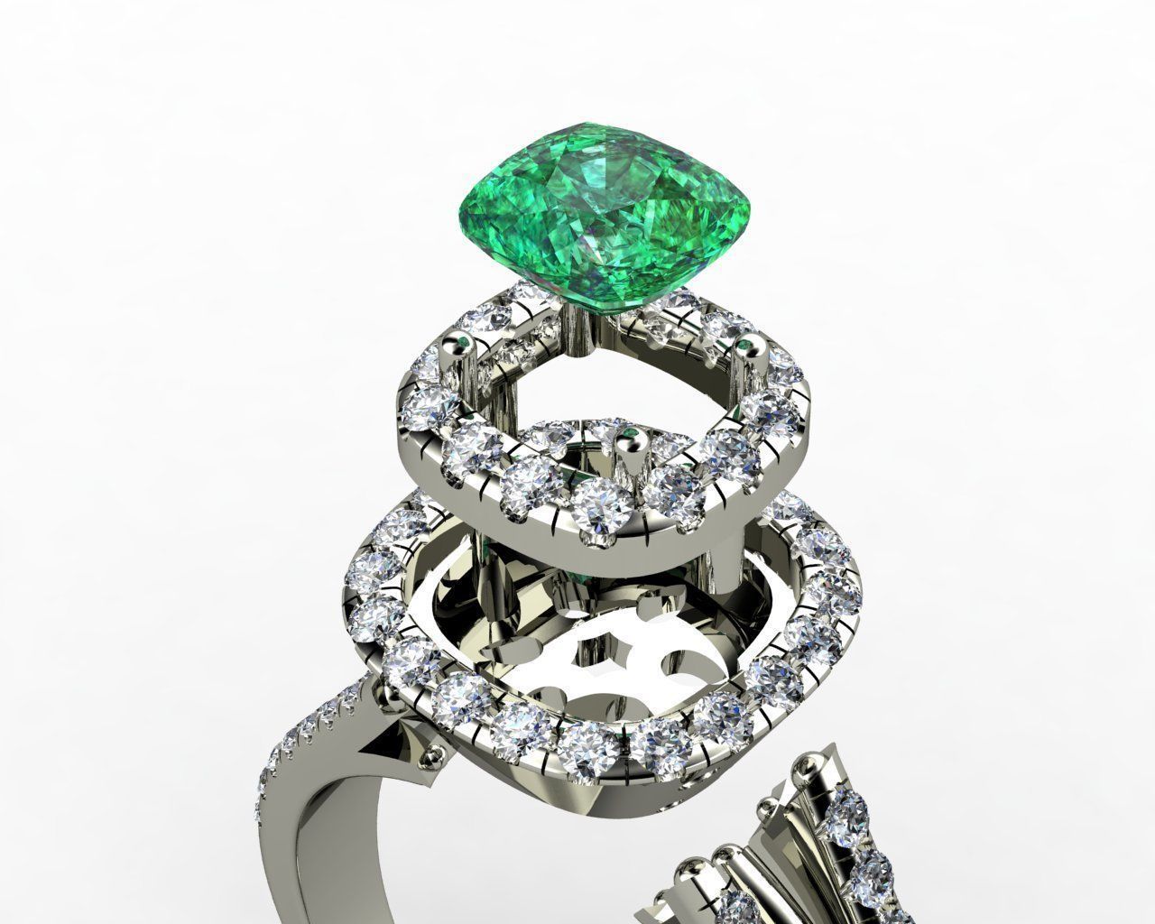 Cushion Emerald Rings 3D print model_7