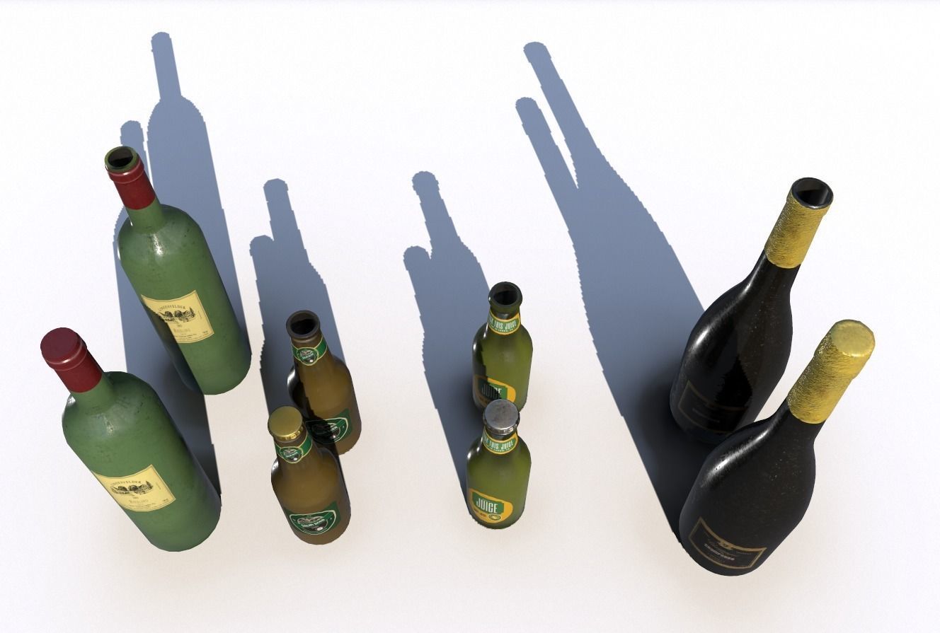 Beer juice wine and champagne bottles Low-poly 3D model_7