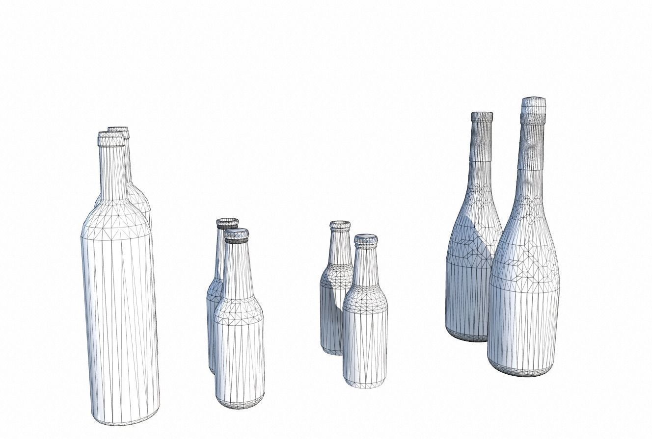 Beer juice wine and champagne bottles Low-poly 3D model_8