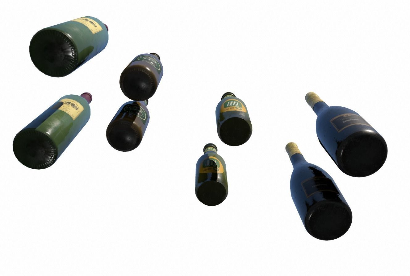 Beer juice wine and champagne bottles Low-poly 3D model_6