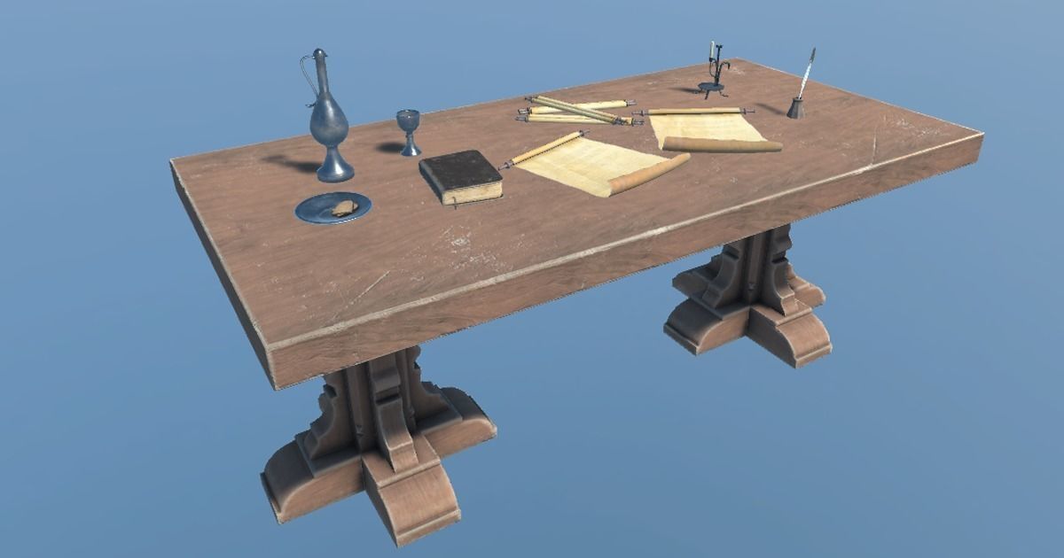 Medieval Table Setup Low-poly 3D model_0