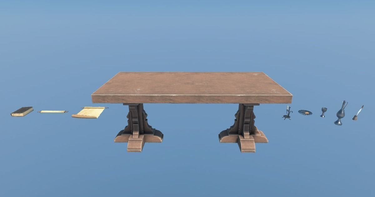 Medieval Table Setup Low-poly 3D model_6