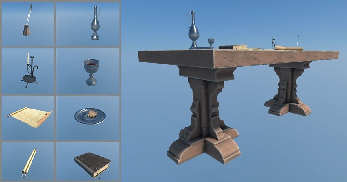 Medieval Table Setup Low-poly 3D model_2