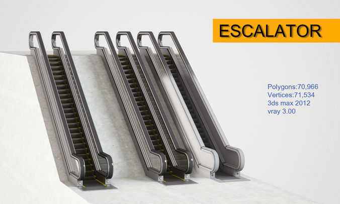 escalator going up on concrete wall 3D model
