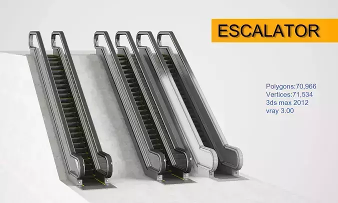 escalator going up on concrete wall 3D model