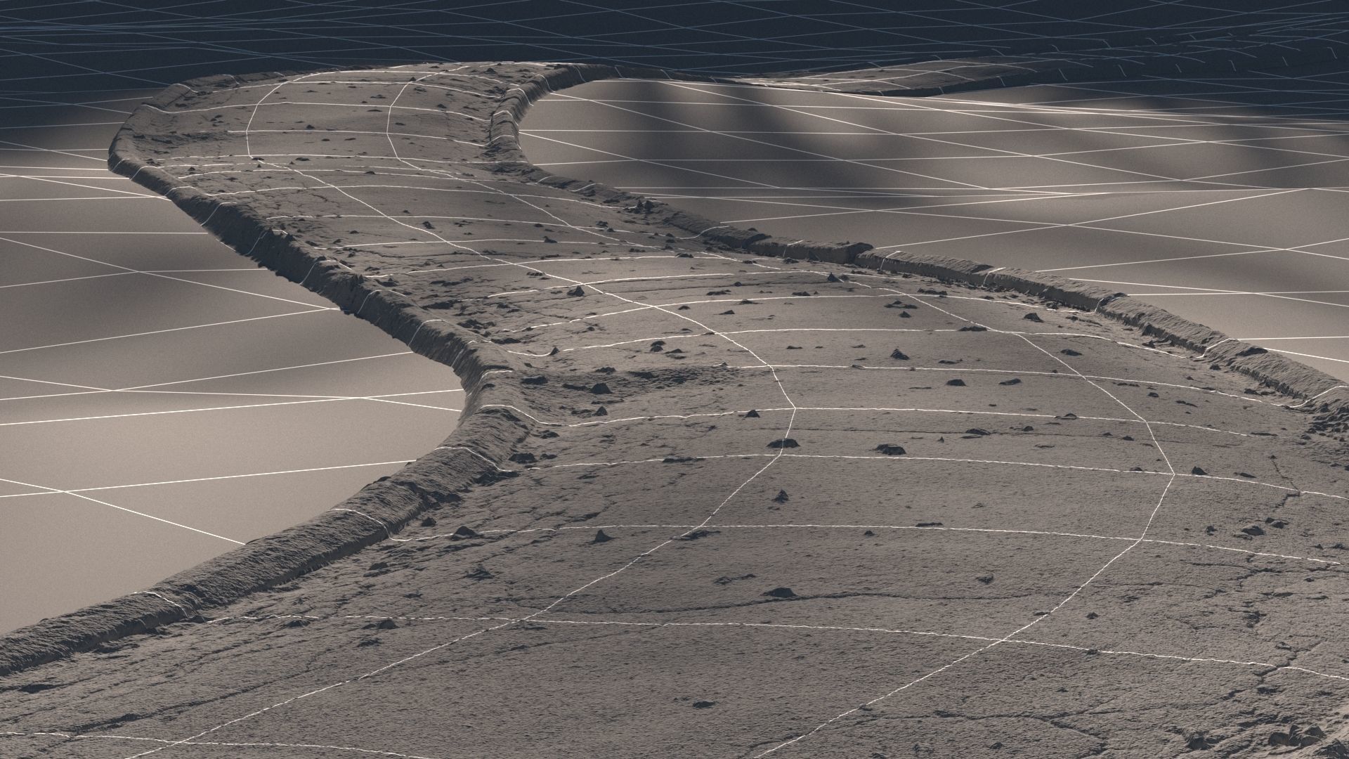 Cracked asphalt path 3D model_1