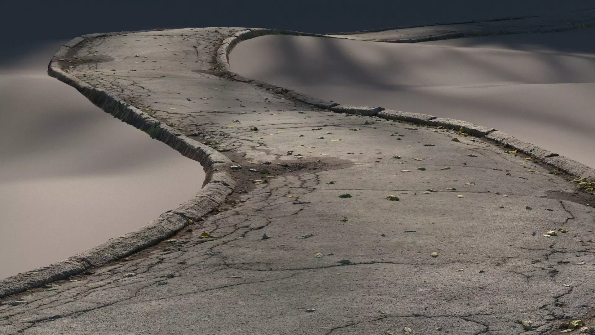 Cracked asphalt path 3D model_0