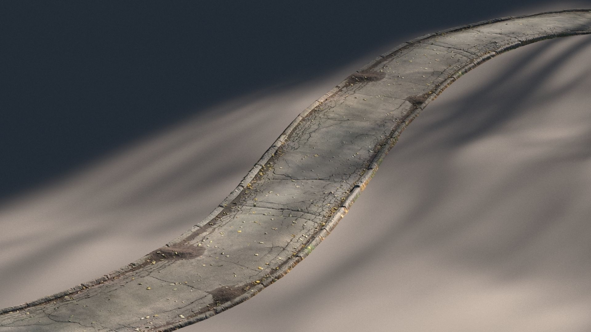 Cracked asphalt path 3D model_2