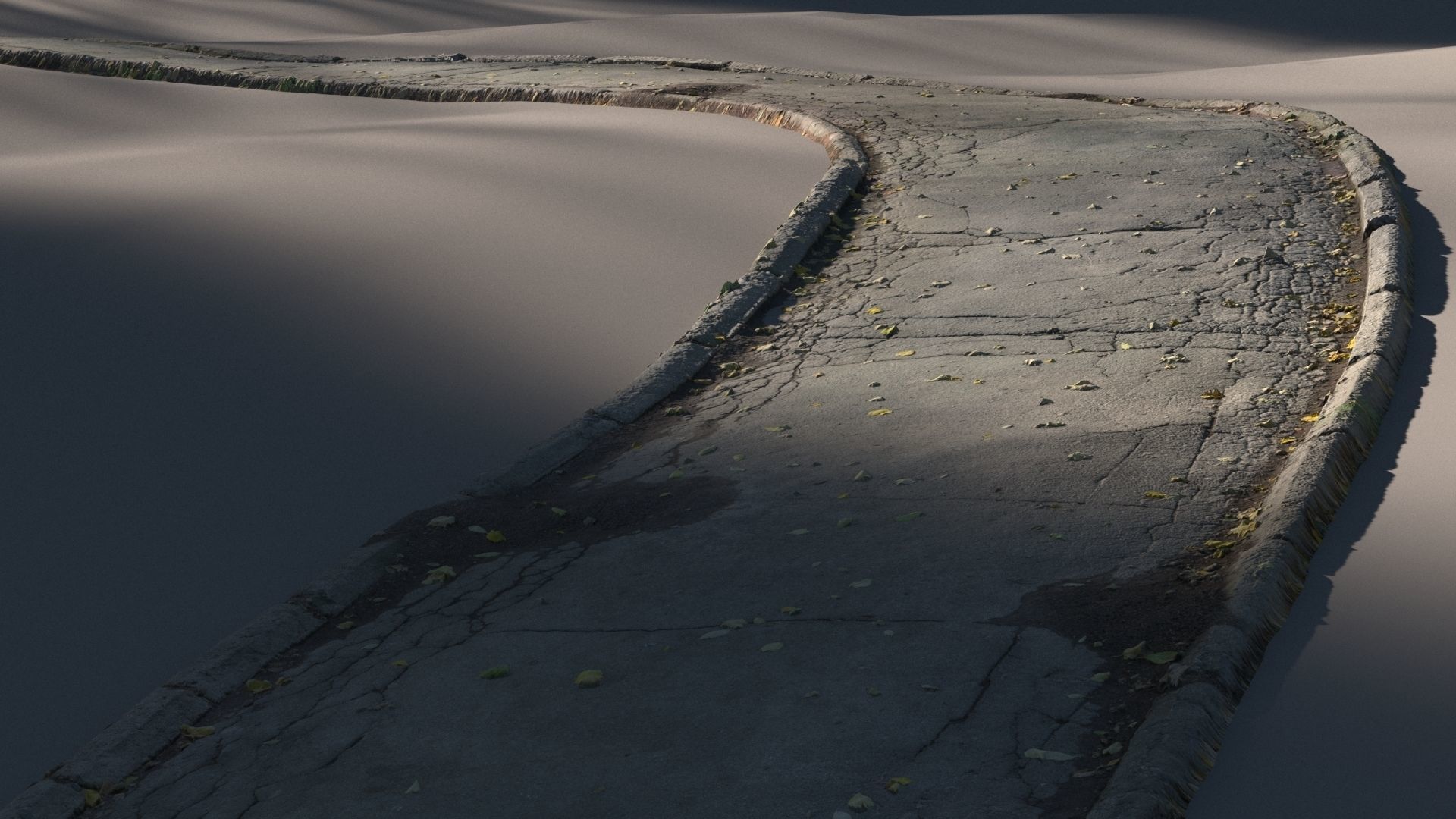 Cracked asphalt path 3D model_4
