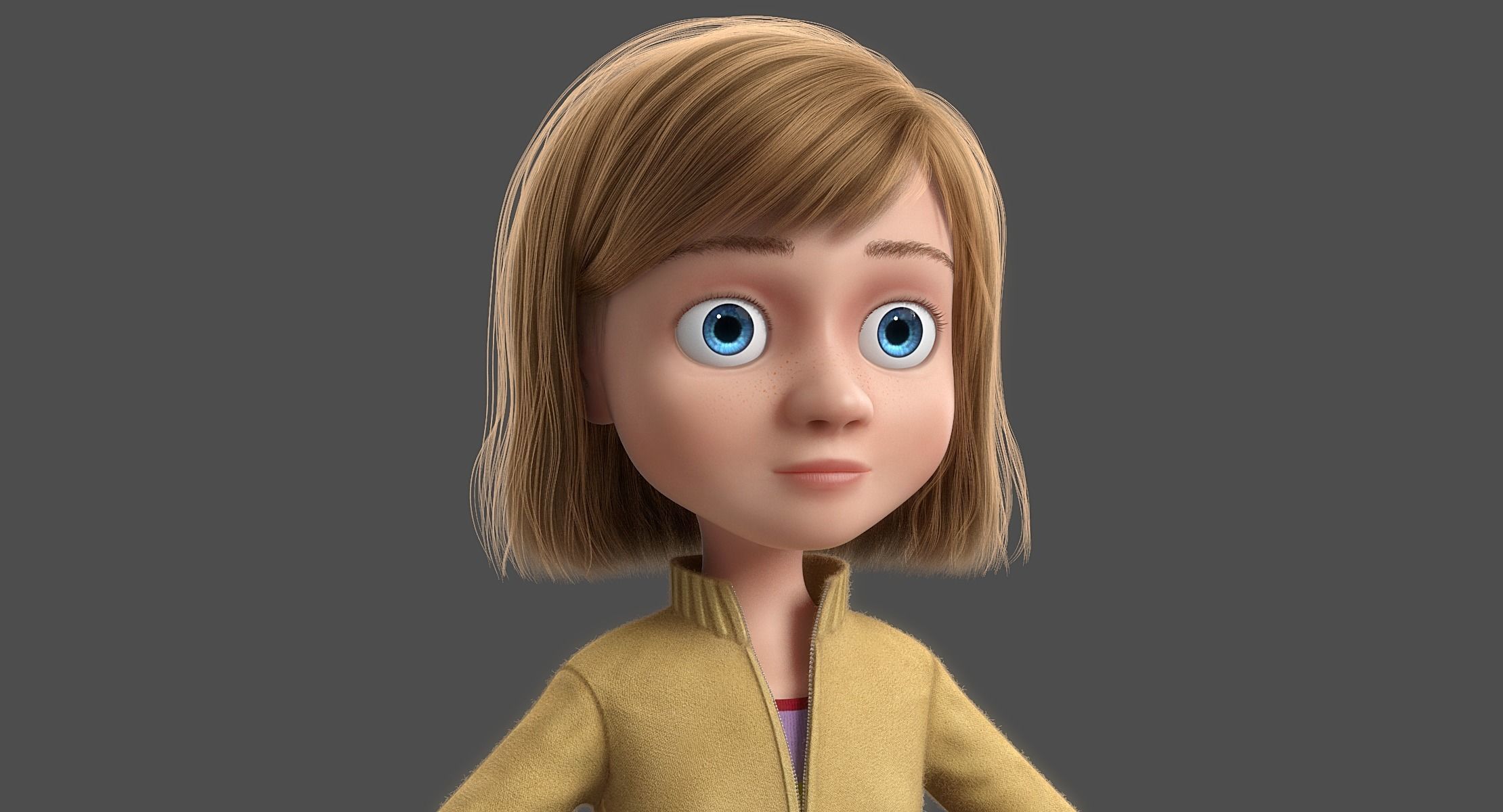 Cartoon Girl NoRigged 3D model_1