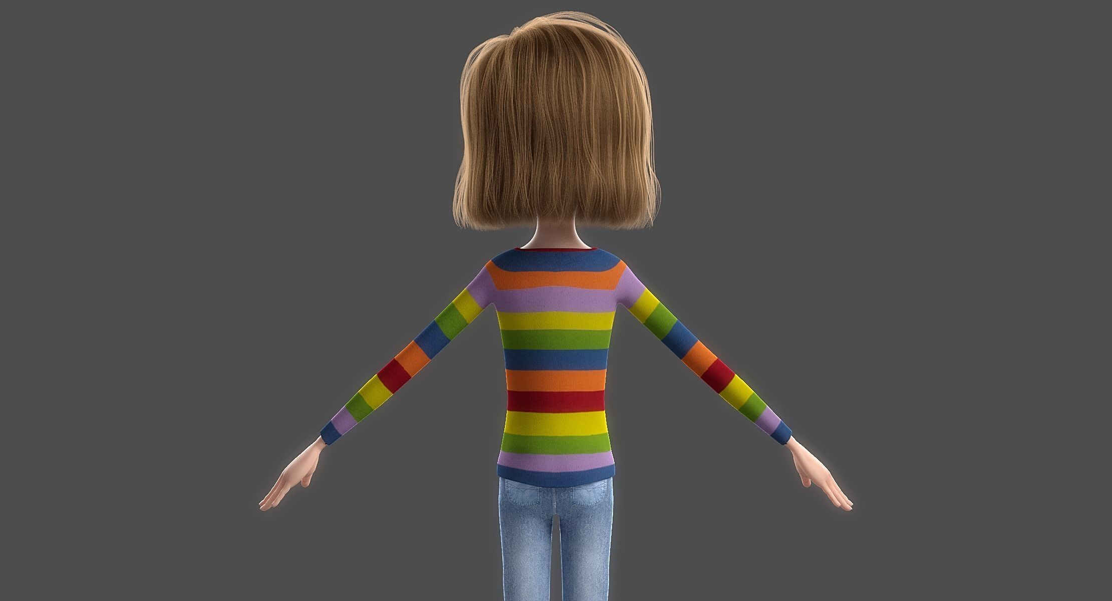 Cartoon Girl NoRigged 3D model_9