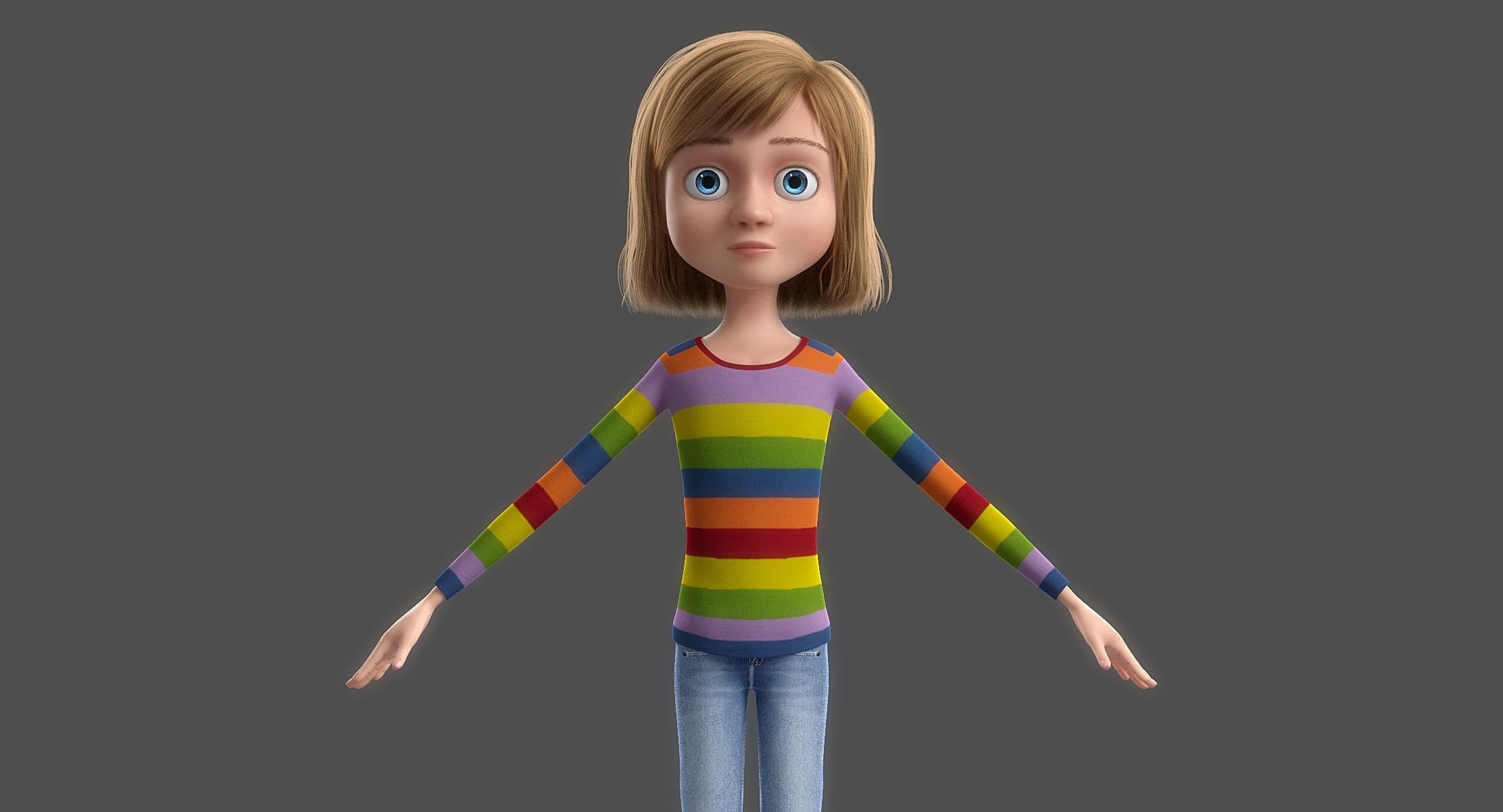 Cartoon Girl NoRigged 3D model_6