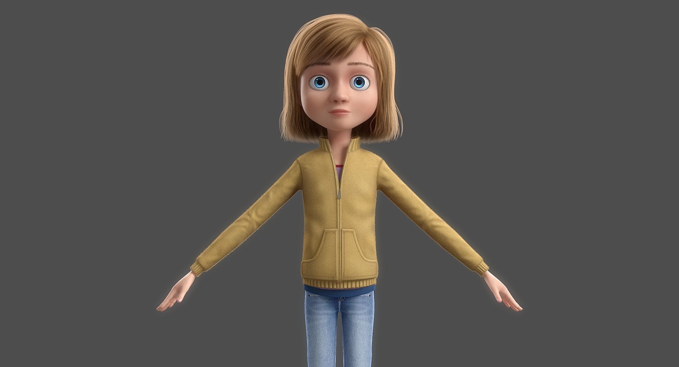 Cartoon Girl NoRigged 3D model_7