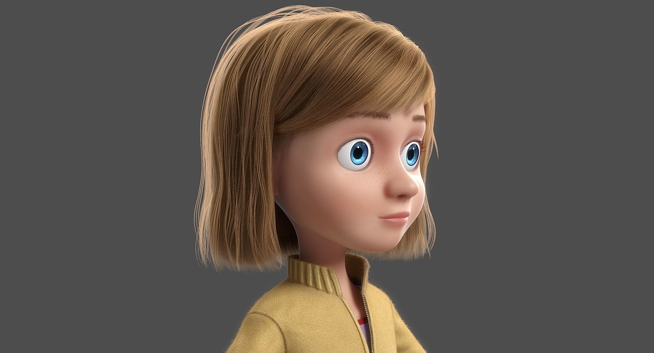 Cartoon Girl NoRigged 3D model_4
